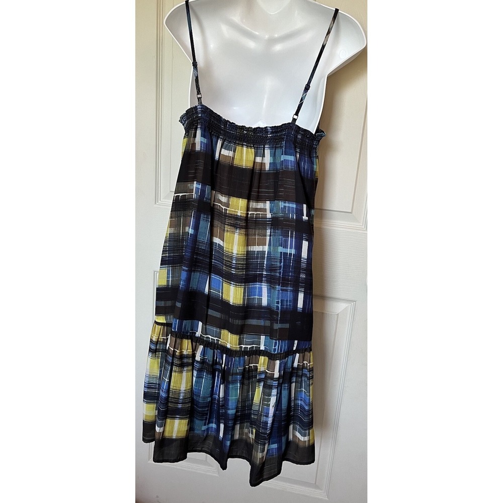 Trina Turk Maryiah Slip Dress V Neck Drop Waist Blue Watercolor Plaid Size 6 NWT - Picture 4 of 9